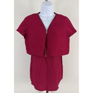 MAJE Cherry Red Cap Sleeve Zip Front Top With Tank Underlay Sz 3 US L